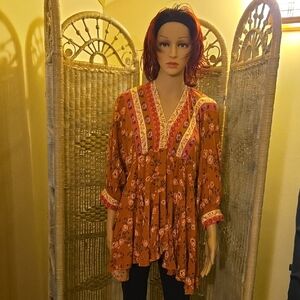 Aakaa Vibrant Orange Floral Tunic